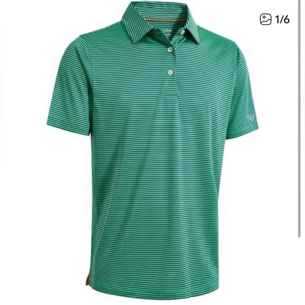 Men Golf Polo Short Sleeve Striped Performance Moisture Dry Shirts Green size L